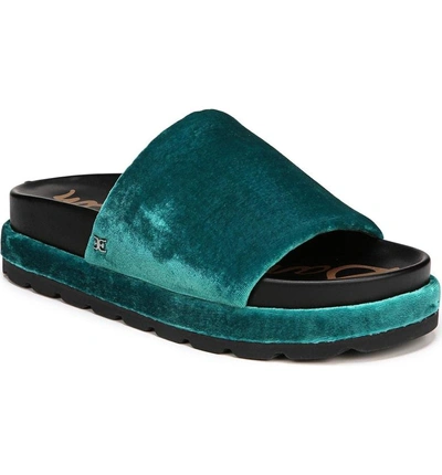 Shop Sam Edelman Shaye Slide Sandal In Teal Velvet