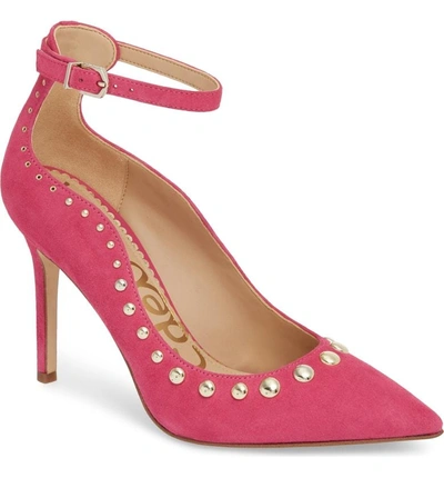 Shop Sam Edelman Helen Ankle Strap Pump In Retro Pink Suede