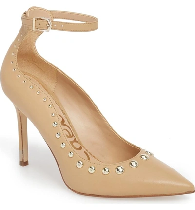 Shop Sam Edelman Helen Ankle Strap Pump In Classic Nude Leather