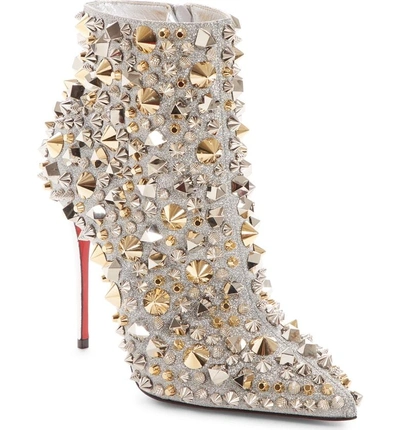 Shop Christian Louboutin So Kate Studded Glitter Bootie In Silver