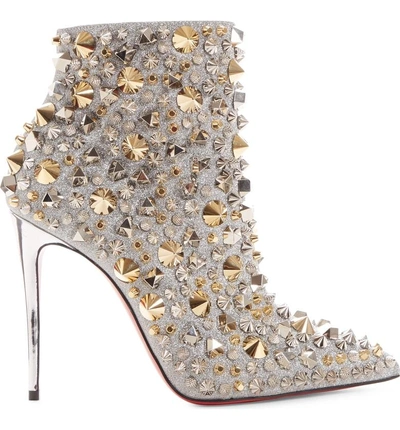 Shop Christian Louboutin So Kate Studded Glitter Bootie In Silver