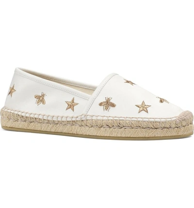 Shop Gucci Pilar Bee Embroidery Espadrille In White