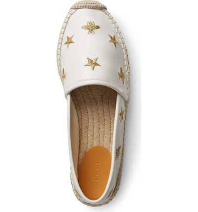 Shop Gucci Pilar Bee Embroidery Espadrille In White