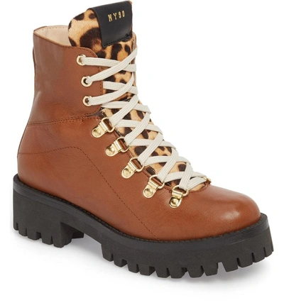 Shop Steve Madden Boom Hiker Boot With Genuine Calf Hair In Cognac Multi