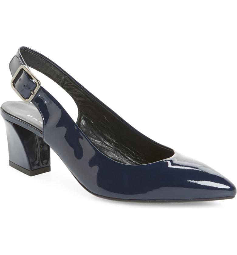 navy block heel slingbacks