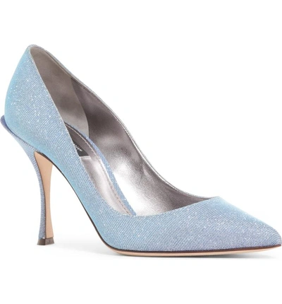 Shop Dolce & Gabbana Metallic Pointy Toe Pump In Blue