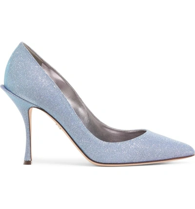 Shop Dolce & Gabbana Metallic Pointy Toe Pump In Blue