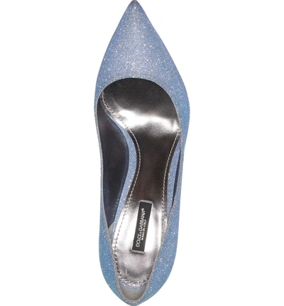 Shop Dolce & Gabbana Metallic Pointy Toe Pump In Blue