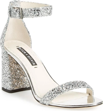 Shop Alice And Olivia Lillian Glitter Ankle Strap Sandal In Silver