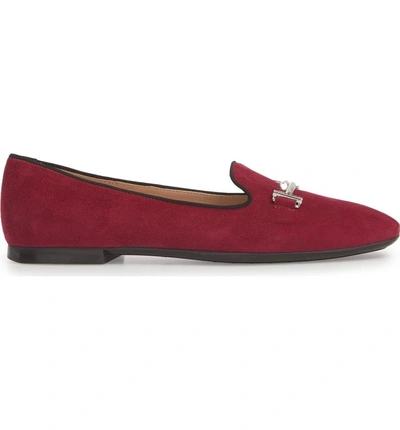 Shop Tod's Double T Loafer In Dragon Fruit Suede