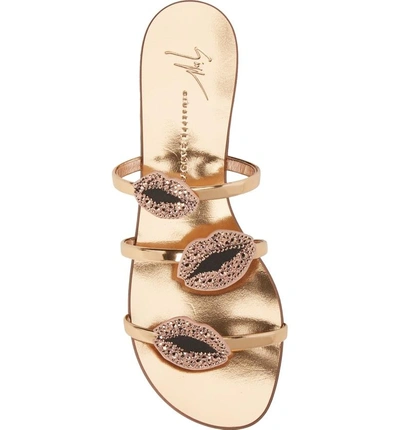 Shop Giuseppe Zanotti Lips Flat Slide Sandal In Rose Gold