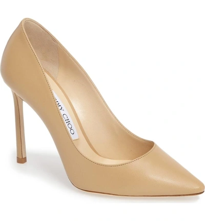 Shop Jimmy Choo Romy Pointed Toe Pump In Nude Leather