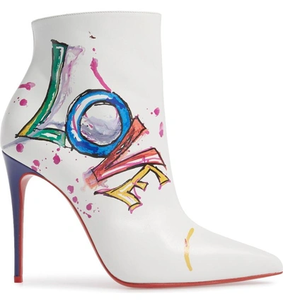 Shop Christian Louboutin Love Pointy Toe Bootie In White