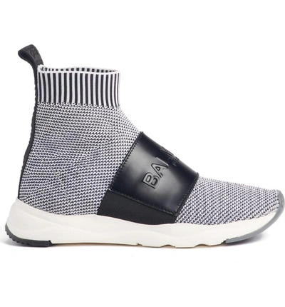 Shop Balmain Cameron Logo Strap Sock Sneaker In Black/ White