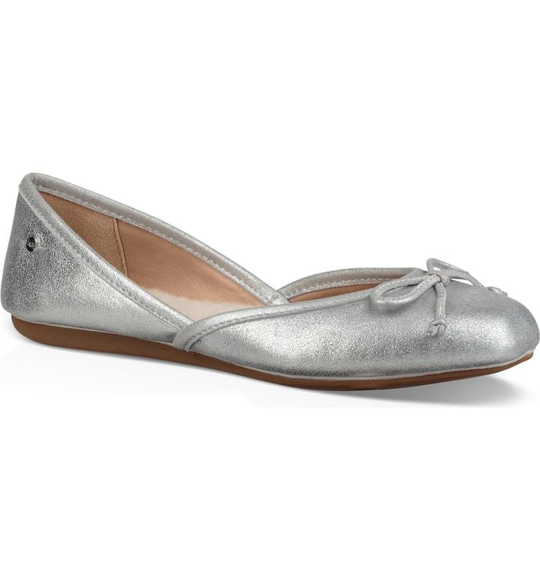 Ugg Lena Flat In Silver Leather | ModeSens