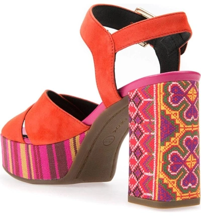 Shop Geox Galene 3 Platform Sandal In Coral Suede