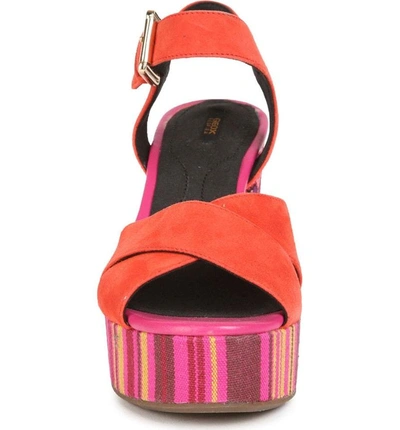 Shop Geox Galene 3 Platform Sandal In Coral Suede