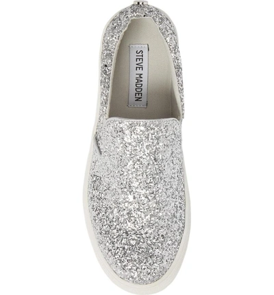 Shop Steve Madden Gills Platform Slip-on Sneaker In Silver Glitter