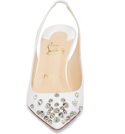 Shop Christian Louboutin Drama Spike Slingback Pump In Latte/ Silver