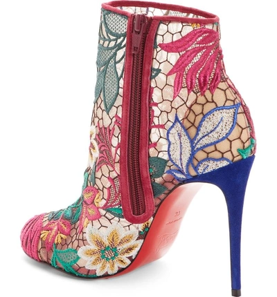Shop Christian Louboutin Miss Tennis Floral Lace Bootie In Pink/ Green