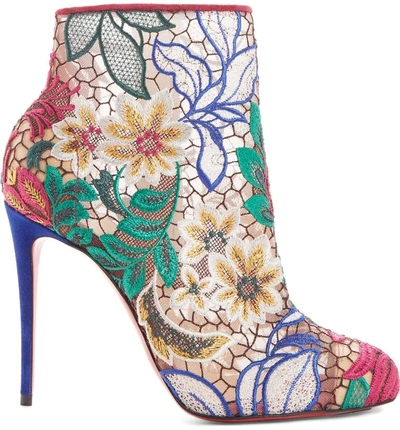 Shop Christian Louboutin Miss Tennis Floral Lace Bootie In Pink/ Green