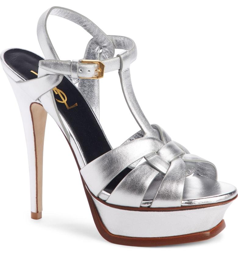 Saint Laurent Tribute Metallic Platform Sandal In Silver ModeSens