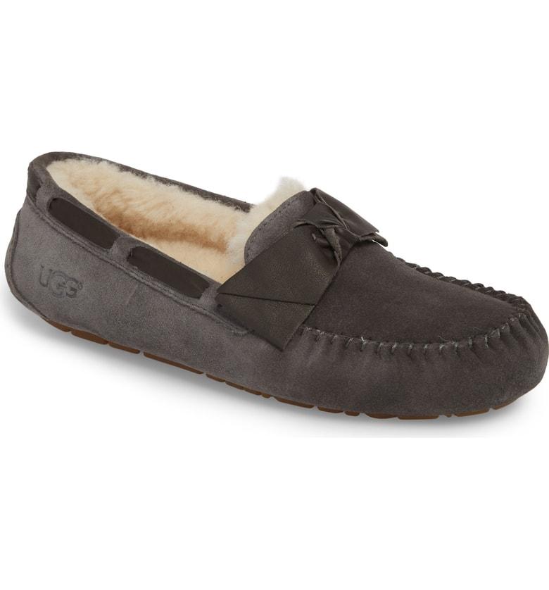 Ugg Dakota Bow Slipper In Grey Suede 