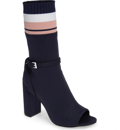 Shop Jeffrey Campbell Nila-2 Sock Bootie In Navy Neo/ Pink/ White