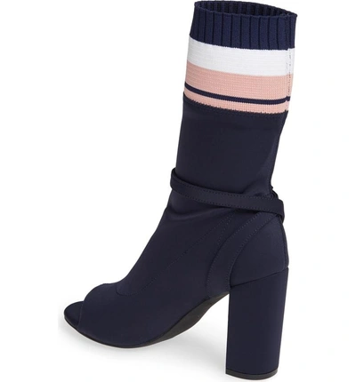 Shop Jeffrey Campbell Nila-2 Sock Bootie In Navy Neo/ Pink/ White
