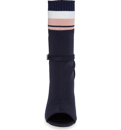Shop Jeffrey Campbell Nila-2 Sock Bootie In Navy Neo/ Pink/ White