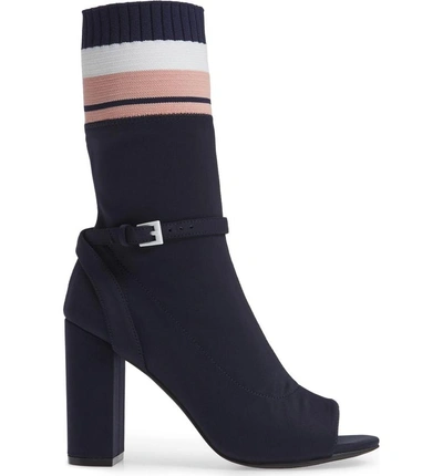 Shop Jeffrey Campbell Nila-2 Sock Bootie In Navy Neo/ Pink/ White