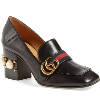 Shop Gucci Square Toe Loafer Pump In Black Leather