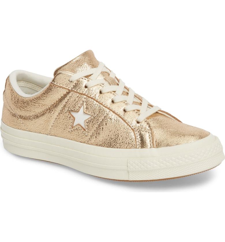 converse one star heavy metallic leather low top