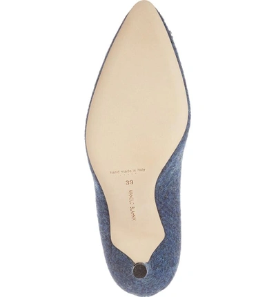 Shop Manolo Blahnik Hangisi Jewel Buckle Pump In Blue Tweed