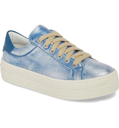 Shop Jslides Heather Platform Sneaker In Blue Silver Leather