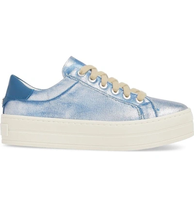 Shop Jslides Heather Platform Sneaker In Blue Silver Leather