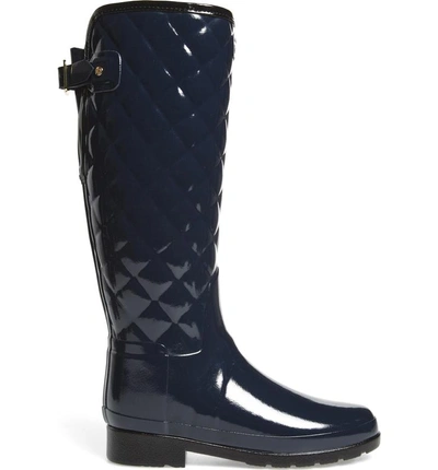 Shop Hunter Original Refined High Gloss Quilted Rain Boot In Navy