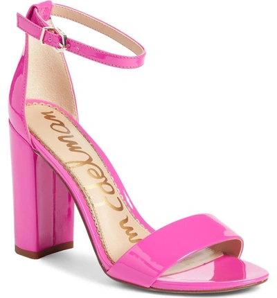 Shop Sam Edelman Yaro Ankle Strap Sandal In Neon Fuchsia Patent Leather