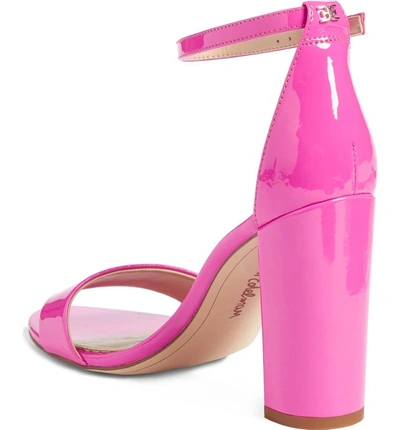 Shop Sam Edelman Yaro Ankle Strap Sandal In Neon Fuchsia Patent Leather