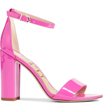 Shop Sam Edelman Yaro Ankle Strap Sandal In Neon Fuchsia Patent Leather