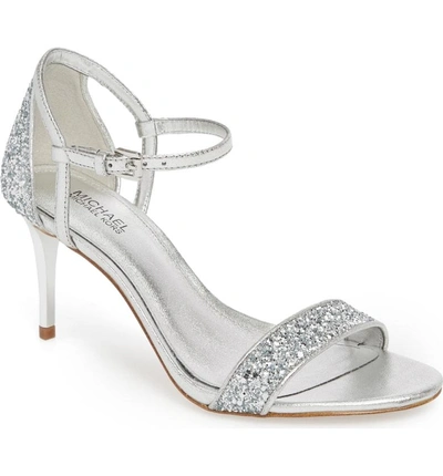 Shop Michael Michael Kors 'simone' Sandal In Silver Glitter Fabric