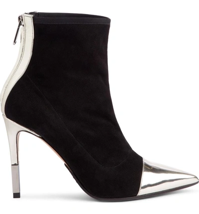 Shop Balmain Blair Pointy Toe Bootie In Black/ Silver