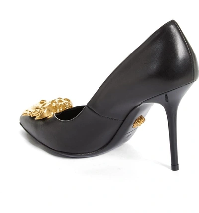 Shop Versace Palazzo Medusa Pointed Toe Pump In Black/ Gold