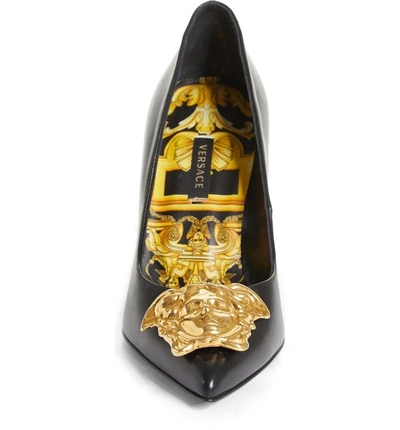 Shop Versace Palazzo Medusa Pointed Toe Pump In Black/ Gold