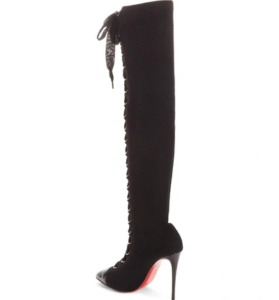 Shop Christian Louboutin Frenchie Lace-up Over The Knee Sock Boot In Black