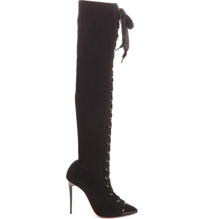 Shop Christian Louboutin Frenchie Lace-up Over The Knee Sock Boot In Black