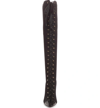 Shop Christian Louboutin Frenchie Lace-up Over The Knee Sock Boot In Black