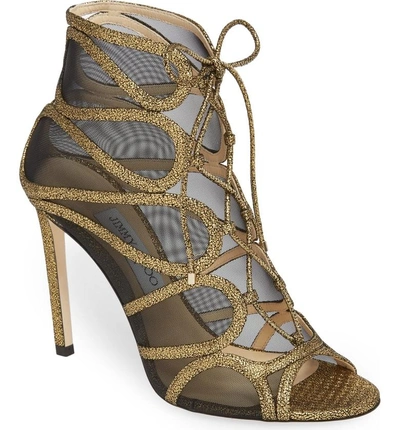 Shop Jimmy Choo Malena Cage Peep Toe Bootie In Gold