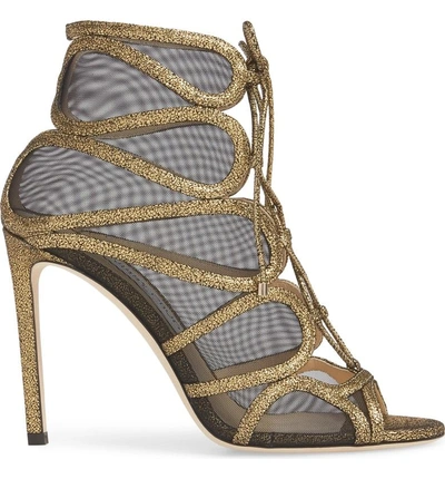Shop Jimmy Choo Malena Cage Peep Toe Bootie In Gold