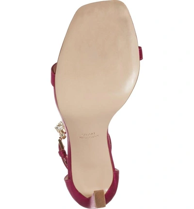Shop Stuart Weitzman 100fringesquarenudist Sandal In Grape Silk Satin